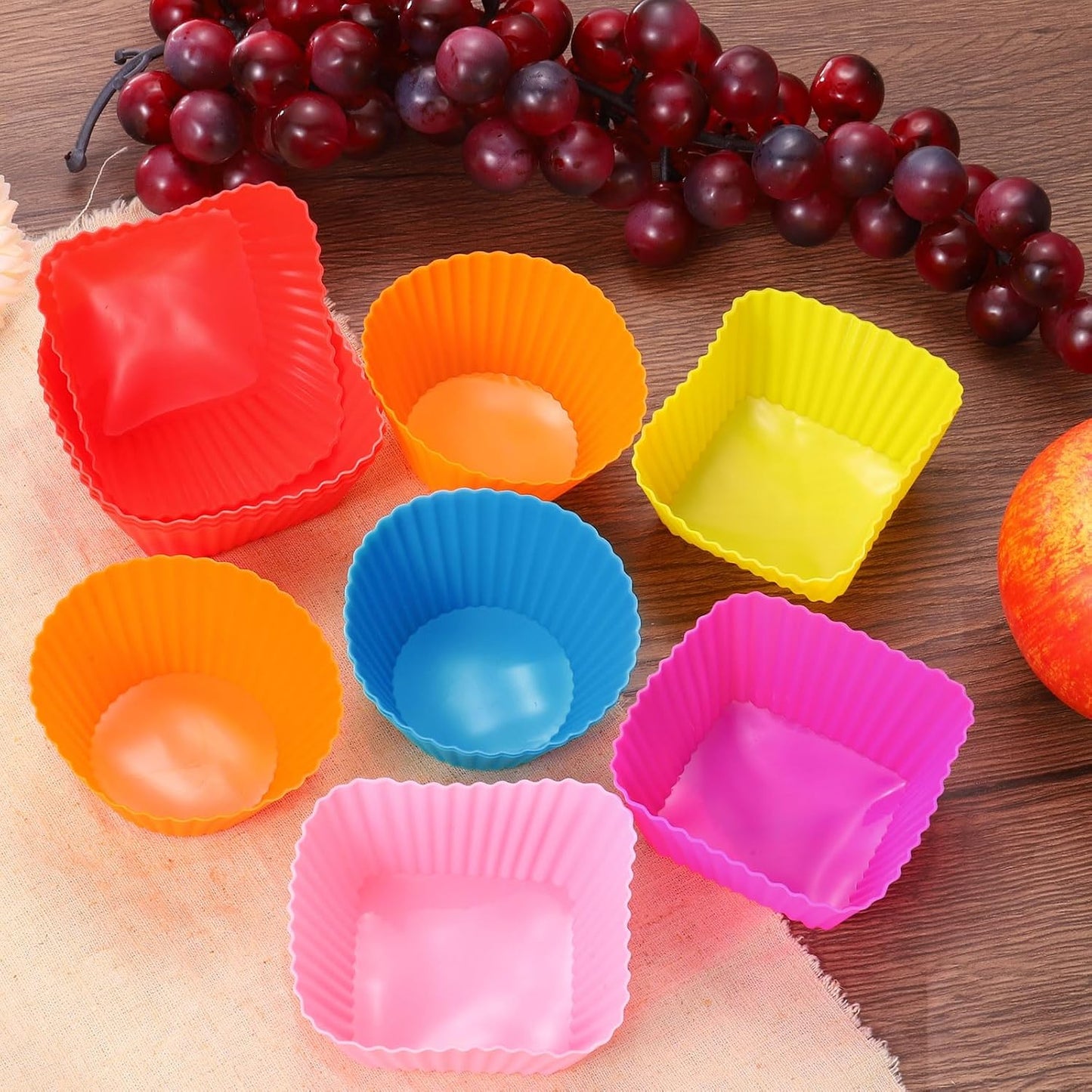 uxcell 18Pcs Silicone Cupcake Liners, Non-Stick Baking Cups, for Cooking Eggs, Baking Muffins and Make a Cake(Orange)