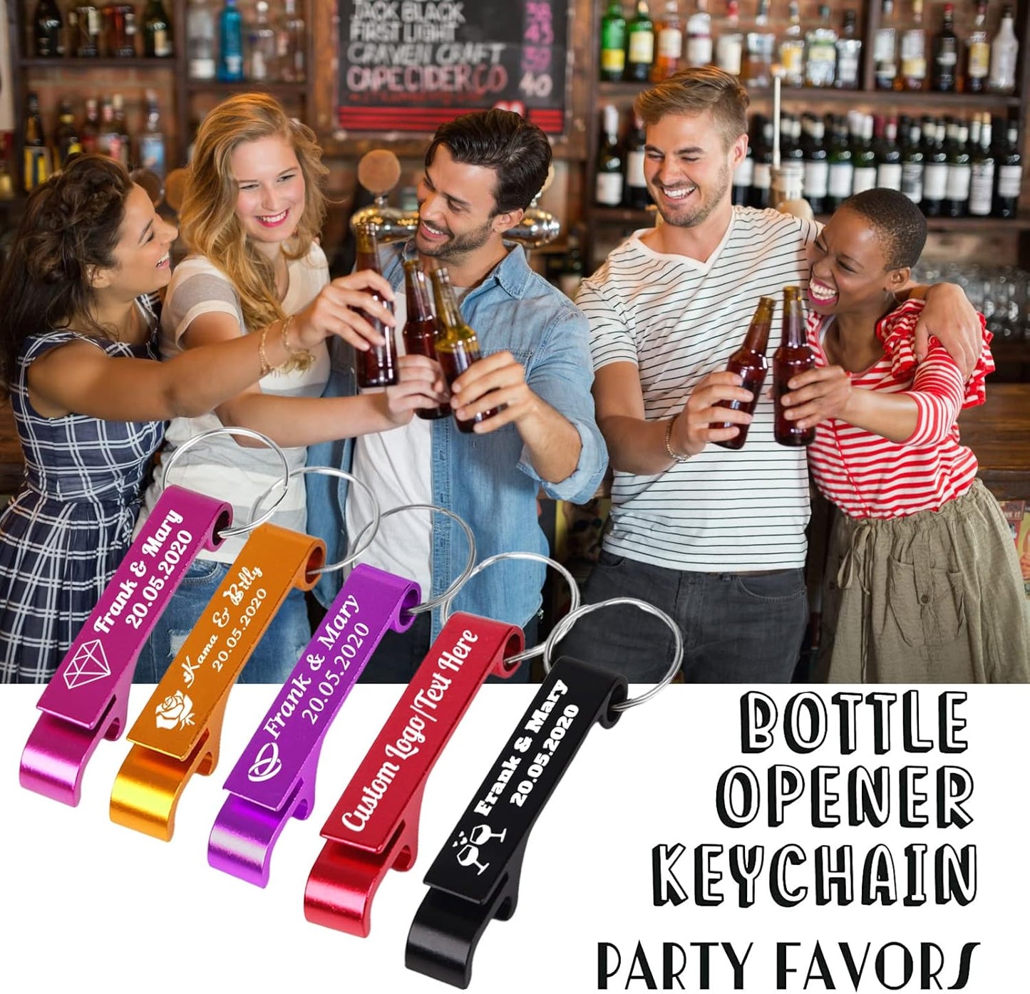 10PCS Personalized Bottle Opener Keychain Bulk Custom Beer Bottle Opener with Logo Text Engraved Wedding Bottle Opener Favors Customized Gifts for Guests Baby Shower Birthday Party-Pink