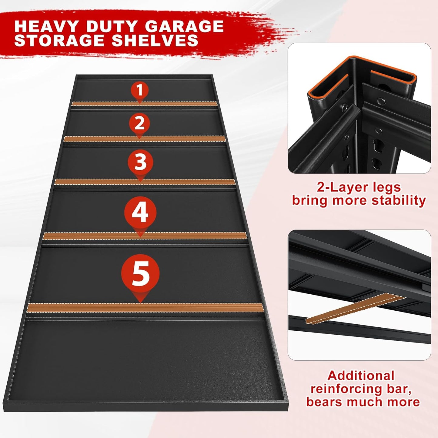 REIBII Storage Shelves, 55.1" W Garage Shelving Heavy Duty, Shelving Unit Load 3500LBS, Adjustable 6-Tier Metal Shelving for Commercial Pantry, Warehouse, Basement, 55.1" W x 25.8" D x 84.1" H