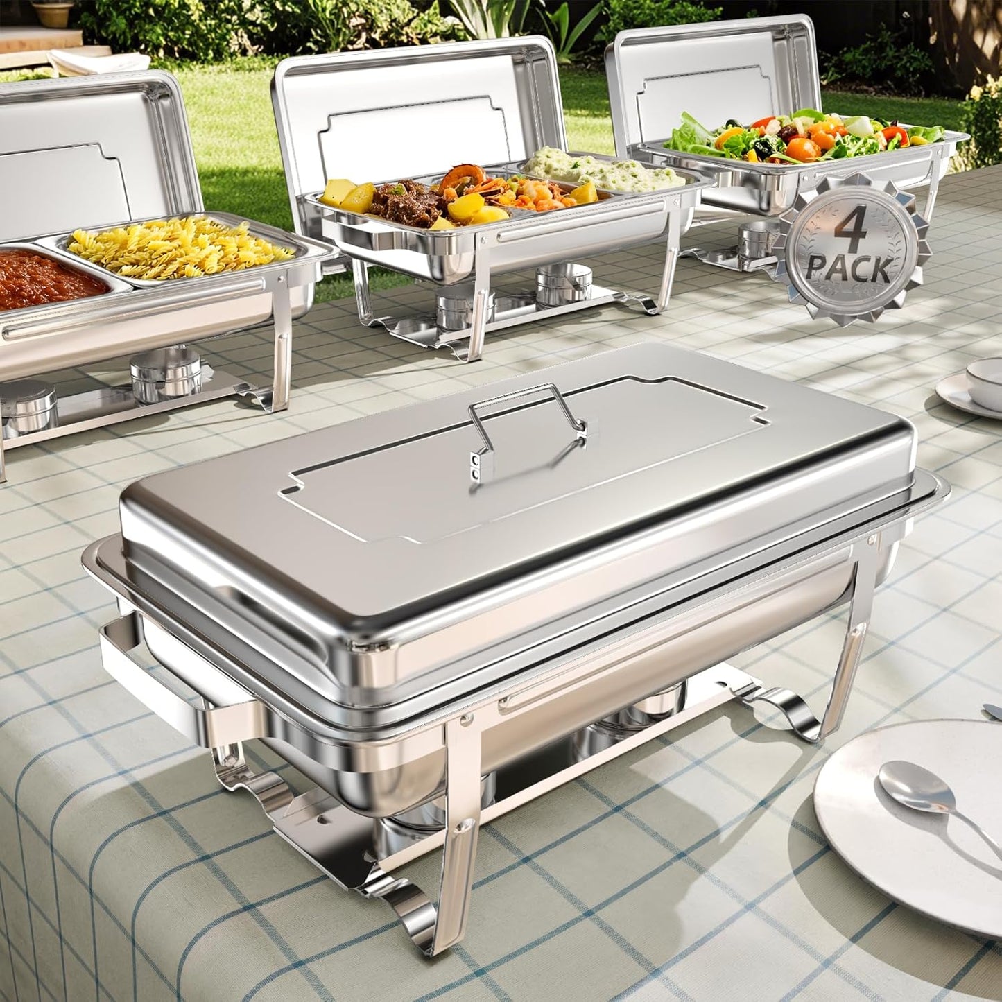 sifer 9Qt 4Pack [Multi-Size] Chafing Dish for Buffet | 80% Faster Screwless Assembly & Stackable Design for Wedding/Home/Christmas Buffets