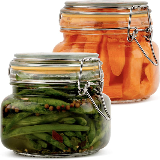 Galashield Glass Jars with Lids 16 oz Food Storage Jars with Airtight Lids Leak Proof Glass Canisters Kitchen Jars [Set of 2]