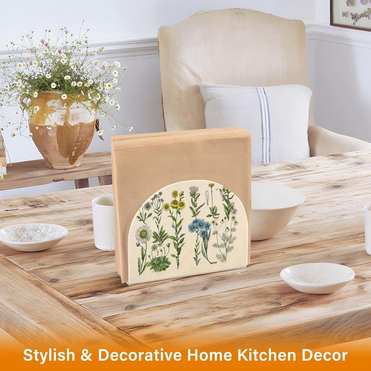 Herbs Botanical Plants Napkin Holder for Table Paper Napkins Holder Acrylic Tissue Dispenser Kitchen Dining Room Bathroom Party Car Decor