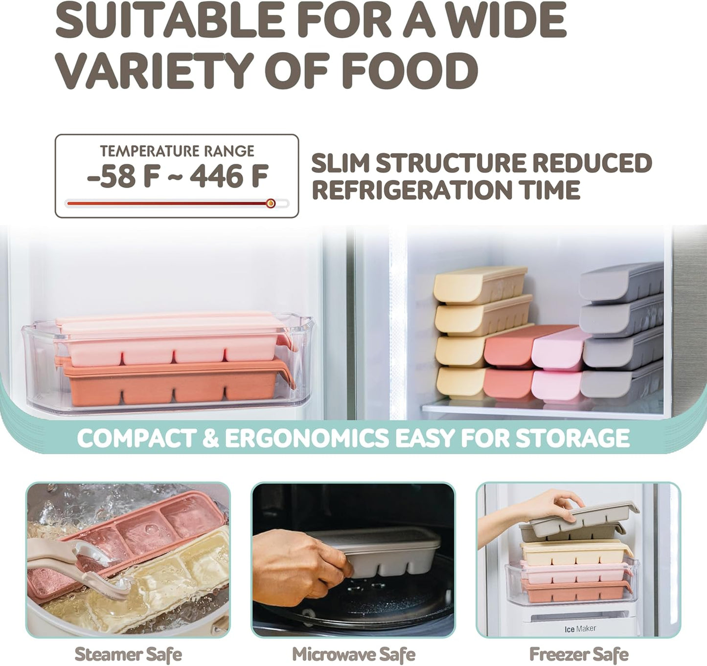 Silicone Freezer Trays with Lid, 0.5oz 12 Section - Leak Proof Silicone Freezer molds for Homemade Baby Food Breastmilk, Purees, Vegetables, Baby Food Jars Ice Tray with Lid BPA Free Pastel Pink