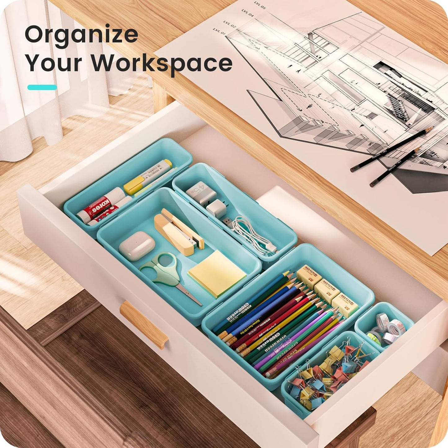 A-LuGei 【28PCS】 Drawer Organizer, Bathroom Organizers and Storage, Makeup organizer, Desk drawer organizer, Storage Bins for Kitchen Office Bedroom Vanity Jewelry Pantry Garage【Black】【4Size】