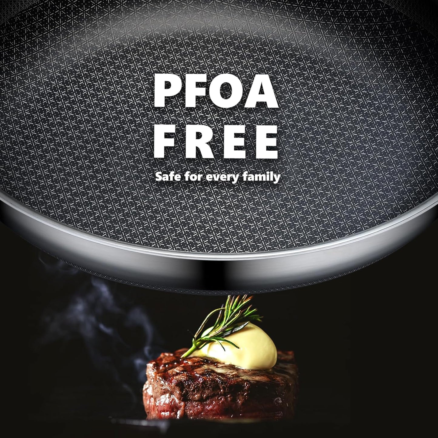 Non Stick Frying Pans Set, Hybrid Pans Set Nonstick (8+10+12inch),Skillets for cooking, PFOA Free Stainless Steel Kitchen set, Dishwasher and Oven-Safe Cookware Sets