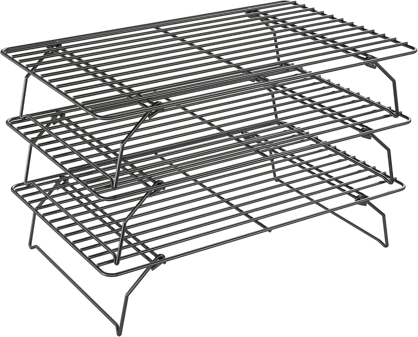 3 Tier Stackable Cooling Rack for Batch Cooling Cookie, Pizza, Cake-15.8”x 10”- Heavy Duty Cooling Racks for Cooking and Baking, Oven and Dishwasher Safe Baking Supplies-Black