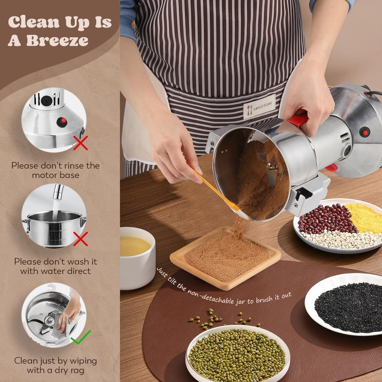 Moongiantgo Grain Mill Grinder Electric 300g Commercial Spice Grinder 1500W Stainless Steel Pulverizer Dry Grinding Machine for Wheat Corn Rice Pepper Herbs Coffee Beans (300g Upright, 110V)