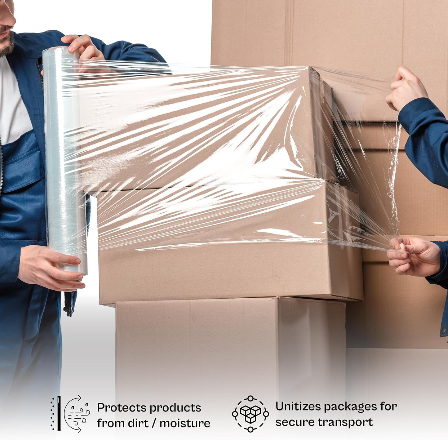 PSBM Stretch Wrap, 4 Pack, 15 Inch x 1500 Feet, 65 Gauge, Clear Plastic Cling, Cast Hand Stretch Film Rolls for Packaging Moving Packing Pallets