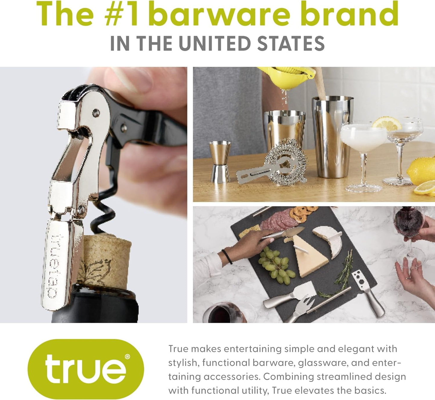 True Brands TrueTap Double Hinged Waiters Corkscrew, Top-notch Stainless Steel Opener with Foil Cutter Built to Last Wine Key Natural, Set of 1