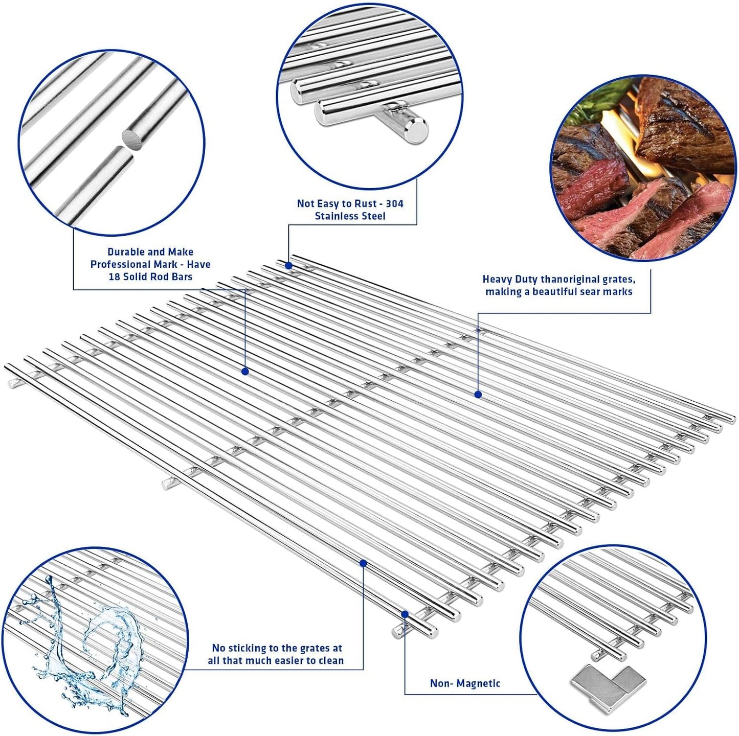 Uniflasy 19.5" Grill Grate for Weber Genesis 300 Series, 304 Stainless Steel Grill Grate for Weber Genesis S330 S320 S310 E330 E320 E310, Replacement Grill Grates for Weber 7528/7524