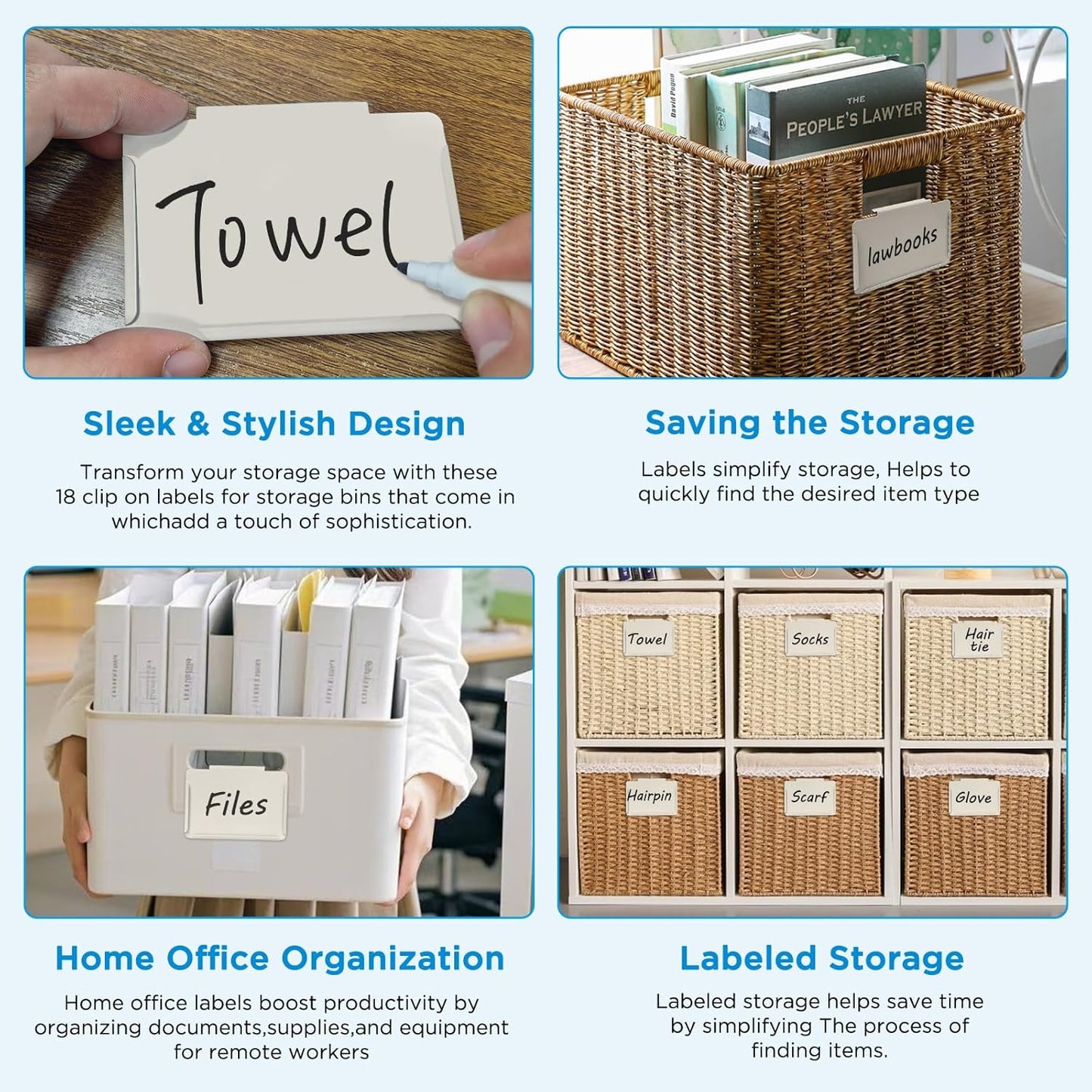 Metal Pantry Baskets Labels Clip On for Storage Bins | Edge Fold-Cream (Edge Fold-Cream, 18 Metal Label Clip)