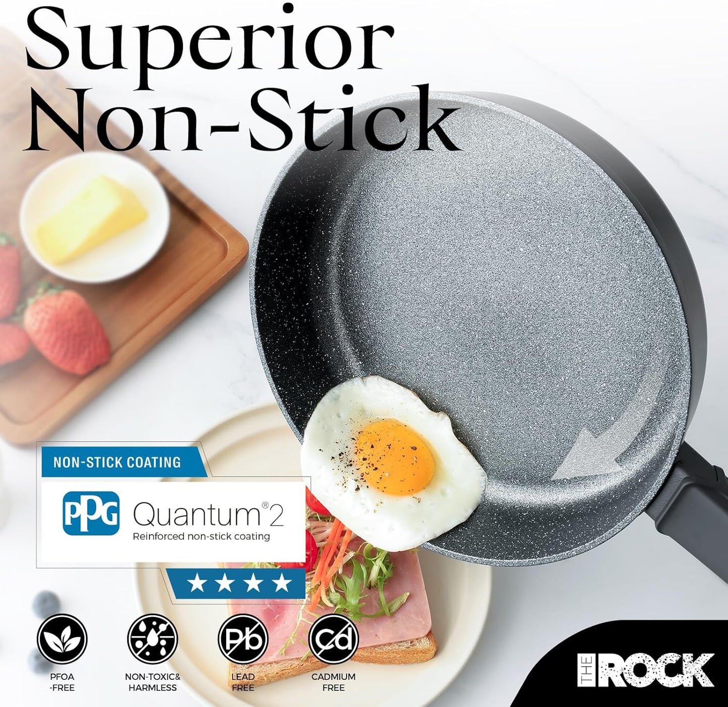 THE ROCK SOHO 12.5-Inch Non Stick Frying Pan with Lid – Nothing Sticks, Never Warps, Lasts Longer, Healthy Skillet with Heat-Resistant Handle, PFOA Free, Oven & Dishwasher Safe, Black
