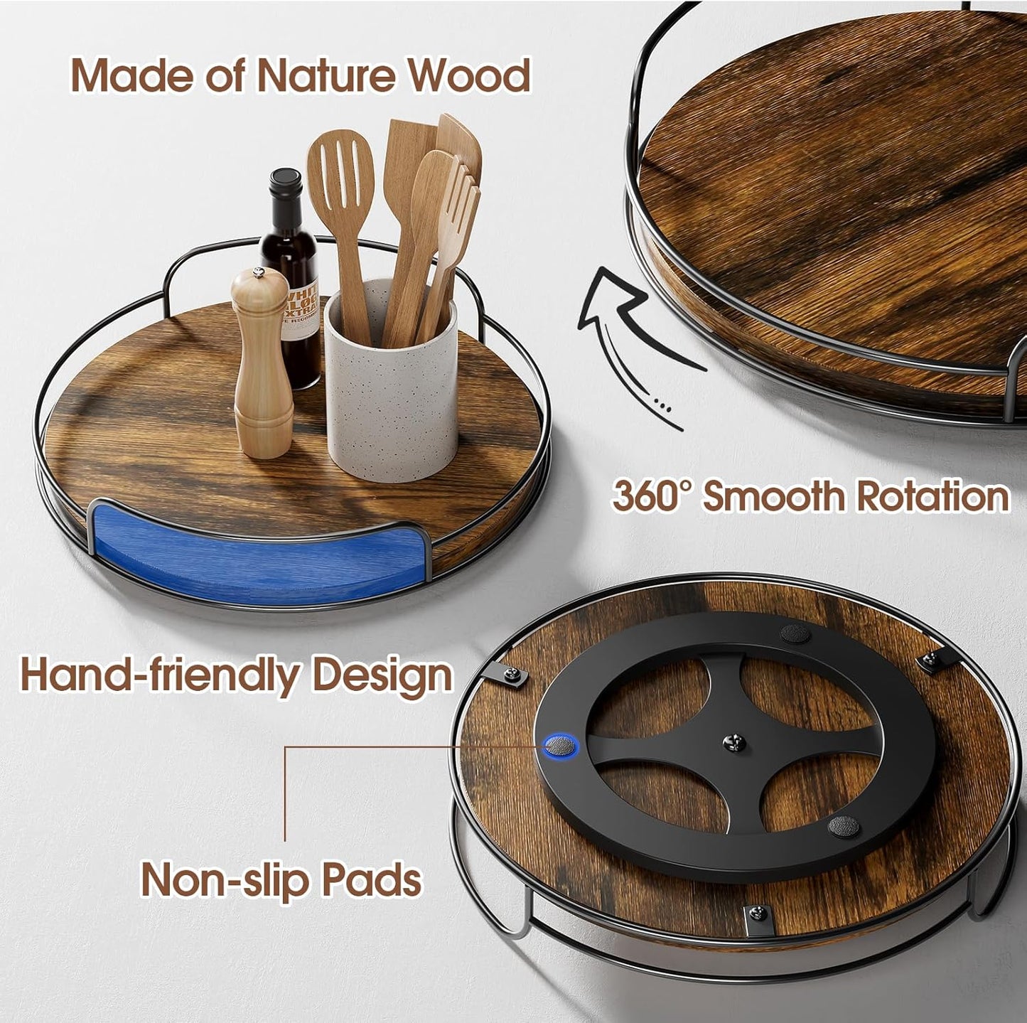 LAMU 10'' Lazy Susan Organizer, Wooden Lazy Susan Turntable for Cabinet, Table Top, Kitchen, Pantry, Bathroom Countertop Organizer, 1 Pack