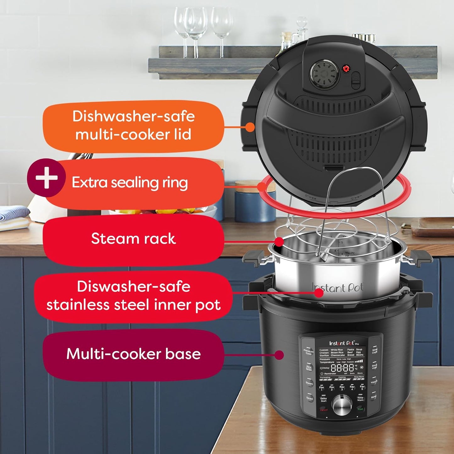 Instant Pot Pro (8 QT) 10-in-1 Pressure Cooker, Slow Cooker, Rice/Grain Cooker, Steamer, Sauté, Sous Vide, Yogurt Maker, Sterilizer, and Warmer, Includes App With Over 800 Recipes, Black