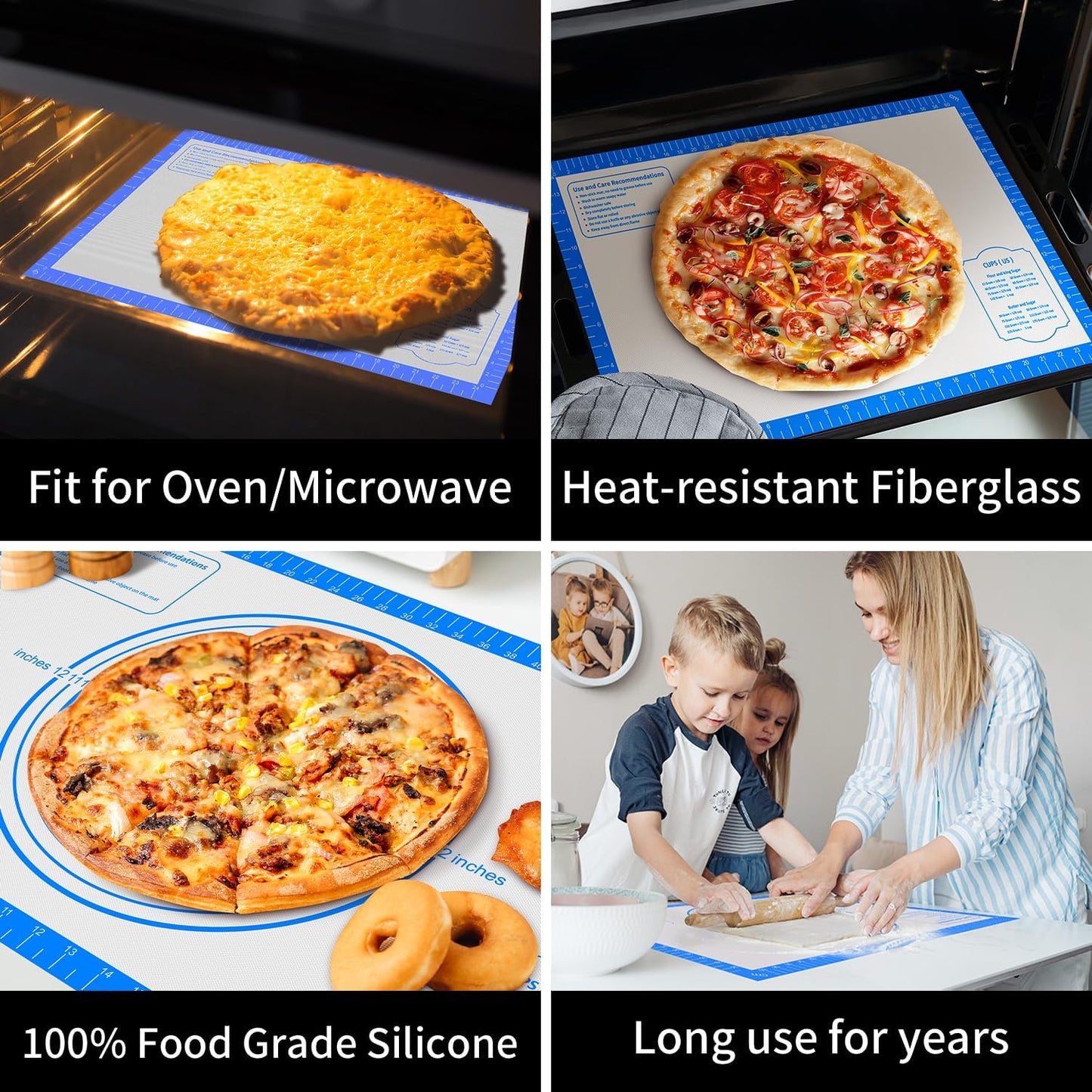 Silicone Pastry Mat for Baking, Pastry Dough Mat for Rolling, Kneading Mat, Silicone Baking Mat for Pizza Cookies Pie Crust Kitchen Counter Mat Placemat Oven Mat