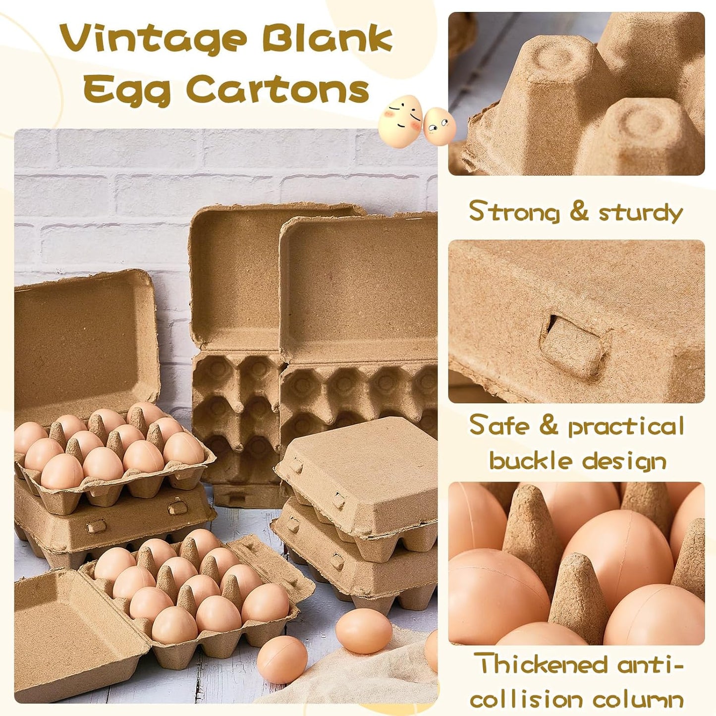 Rtteri 200 Pieces Paper Pulp Egg Cartons 3x4 Style Vintage Blank Egg Cartons for Fresh Duck Quail Storage Kitchen Family Farmhouse