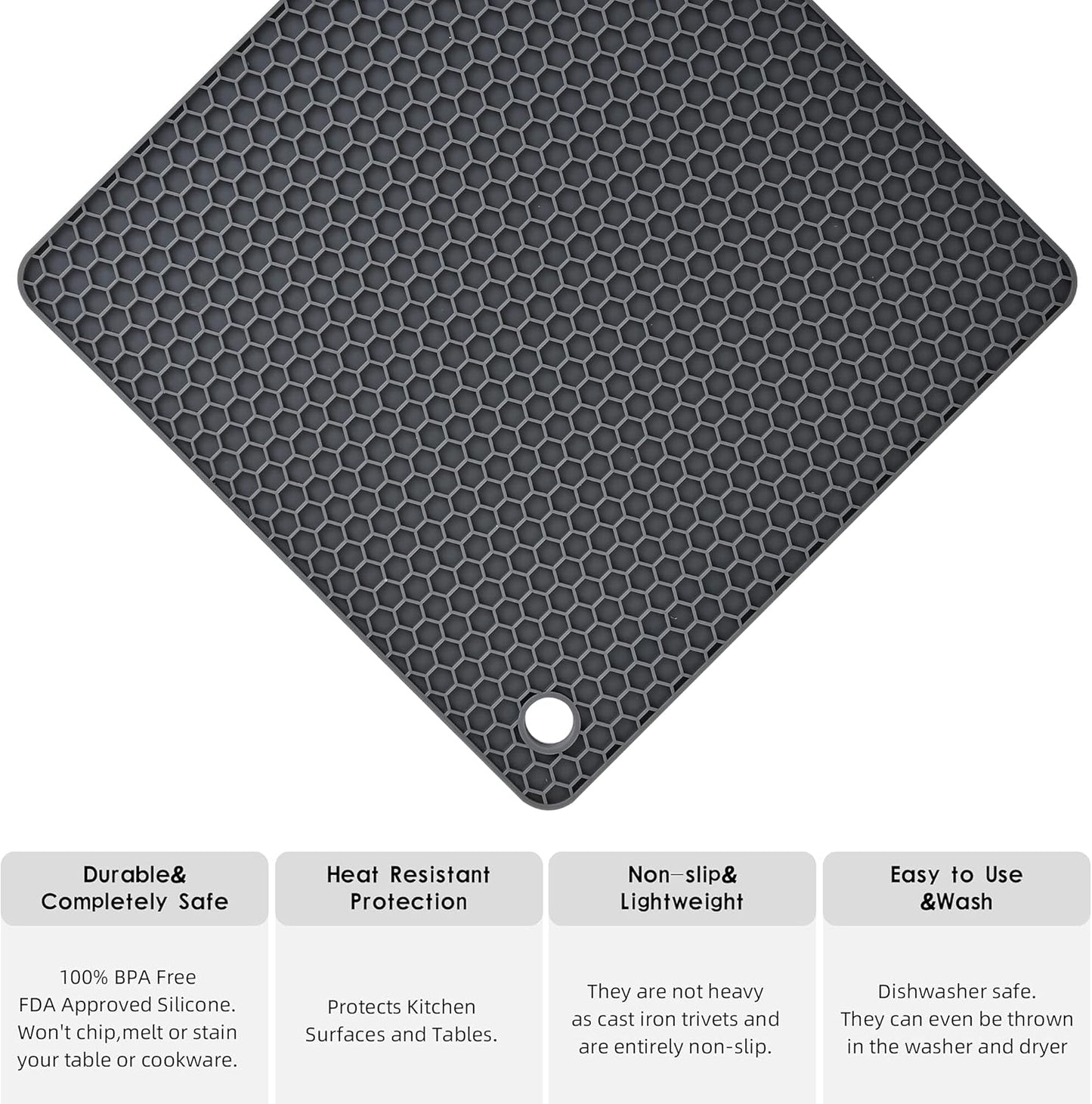 Silicone Pot Holders - Multi Use Trivets for Hot Dishes & Pans, Heat Resistant Mats for Countertop Set 4 Dark Gray