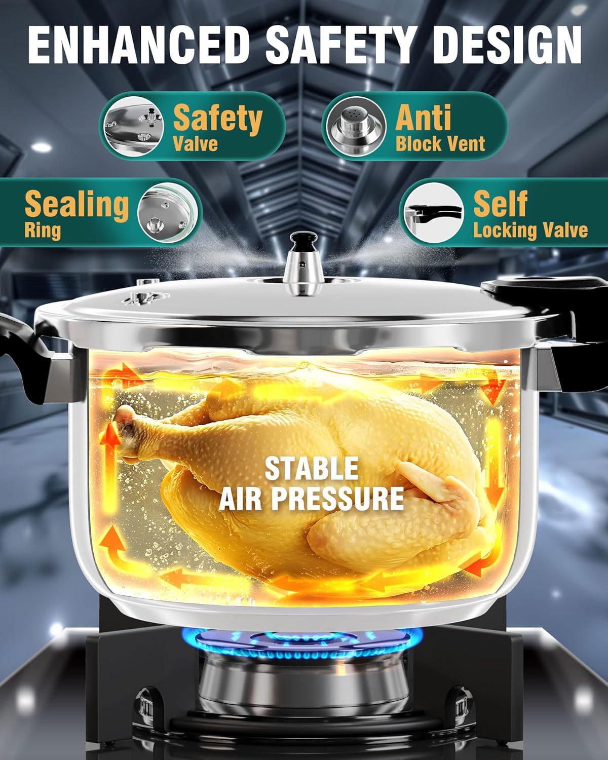 WantJoin Pressure Cooker, 12 Quart Stainless Steel Pressure Canner, Induction Compatible Cookware with Spring Valve Safeguard Devices,Compatible with Gas & Induction Cooker