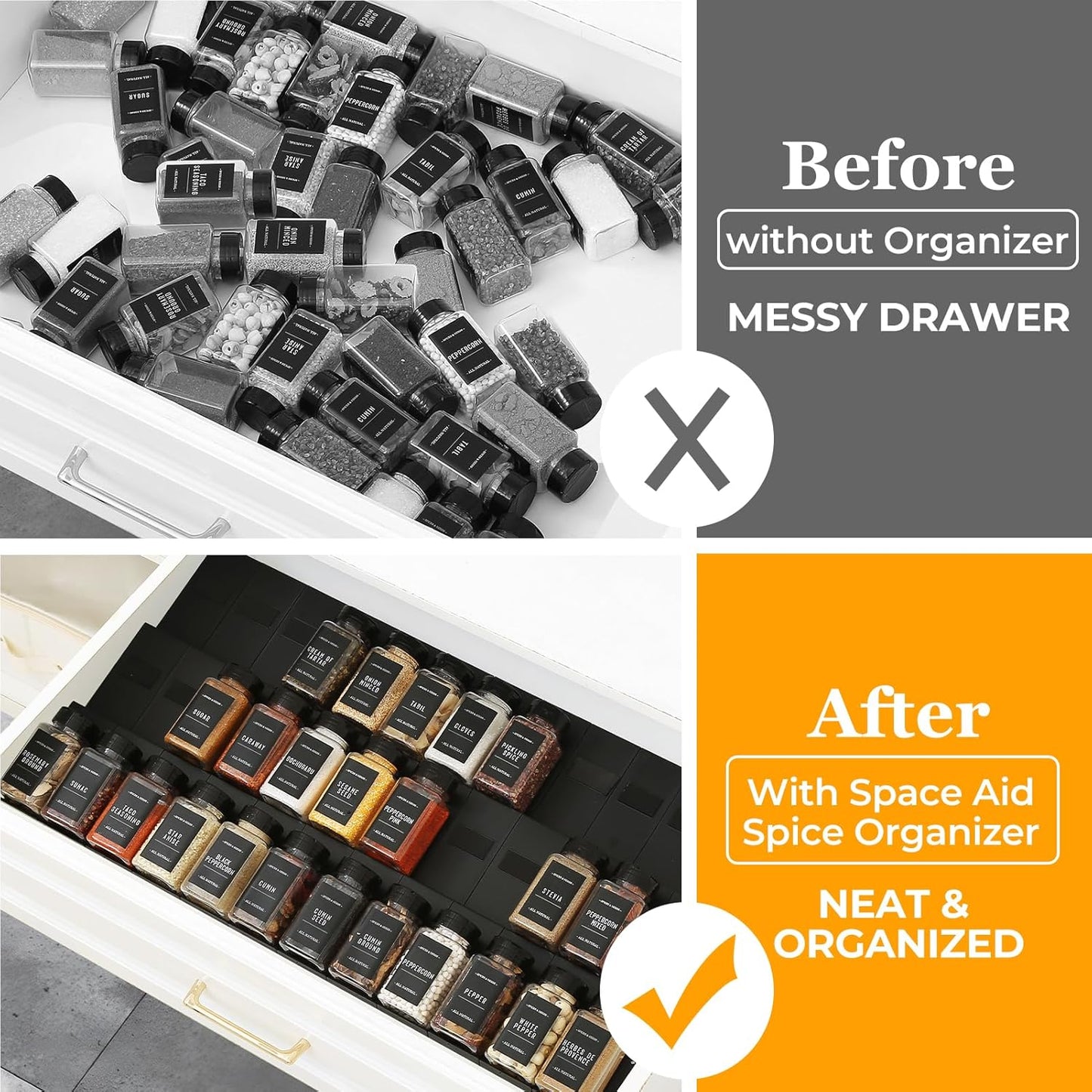 Famhap Spice Drawer Organizer, 48PCS Interlocking Expandable Seasoning Rack Tray Insert for Kitchen Drawers, Spice Rack Drawer for Spice Jars