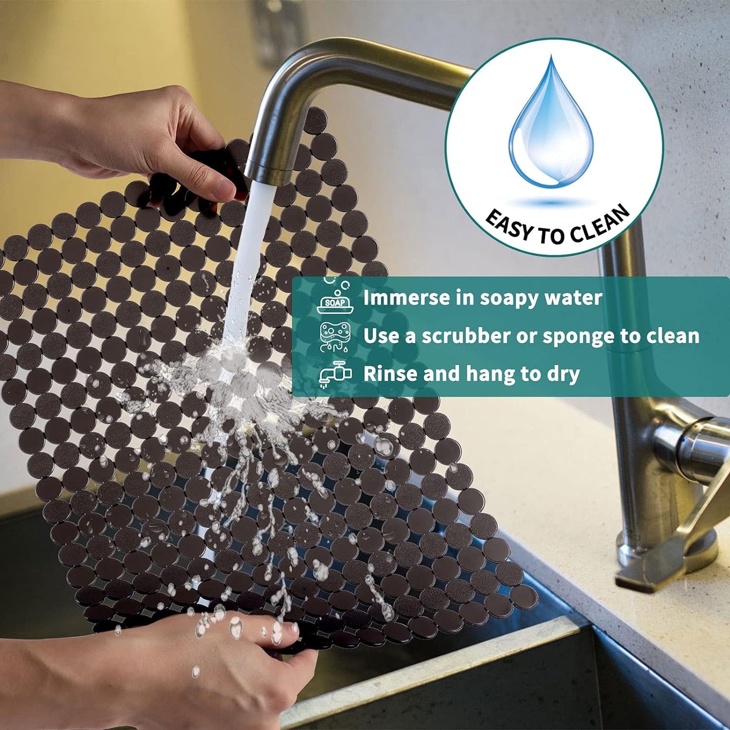 Qulable 2Pack Kitchen Sink Mat for Stainless Steel/Ceramic Sinks, PVC Eco-friendly Protectors for Bottom of Kitchen Sink, Adjustable, Fast Draining, Dots Design, 11.8x15.7 (Black)