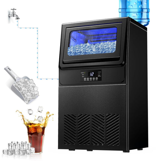 High-Efficiency Commercial Ice Maker: 100 lbs Daily Production, Stainless Steel Under Counter Ice Machine, 25 lbs Ice Storage Capacity, Dual Water Inlet, for Home Commercial Use
