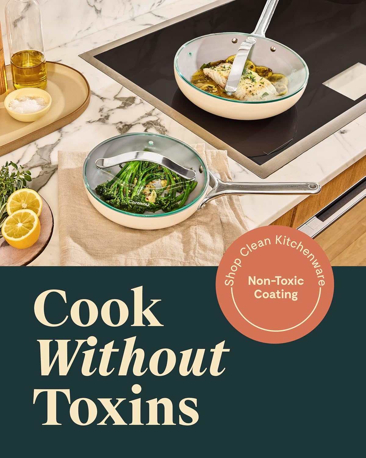 Caraway Ceramic Fry Pan Duo with Glass Lids - Non-Stick Frying Pans (10.5” & 8”) - Non Toxic, PTFE & PFOA Free - Oven Safe & Compatible with All Stovetops – Sage