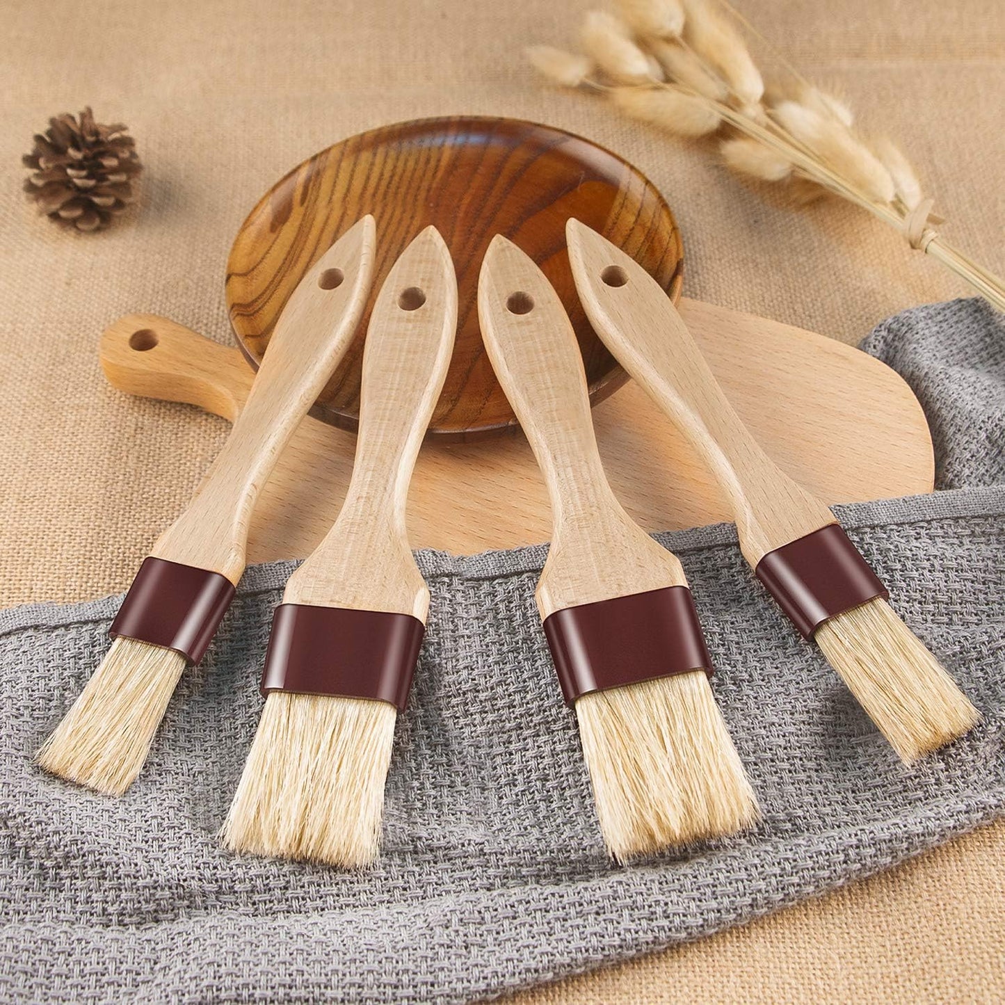Pastry Brushes for Baking & Grilling, Boar Bristles & Beech Wood Handles, 4PCS (2*1 Inch & 2*1.5 Inch)
