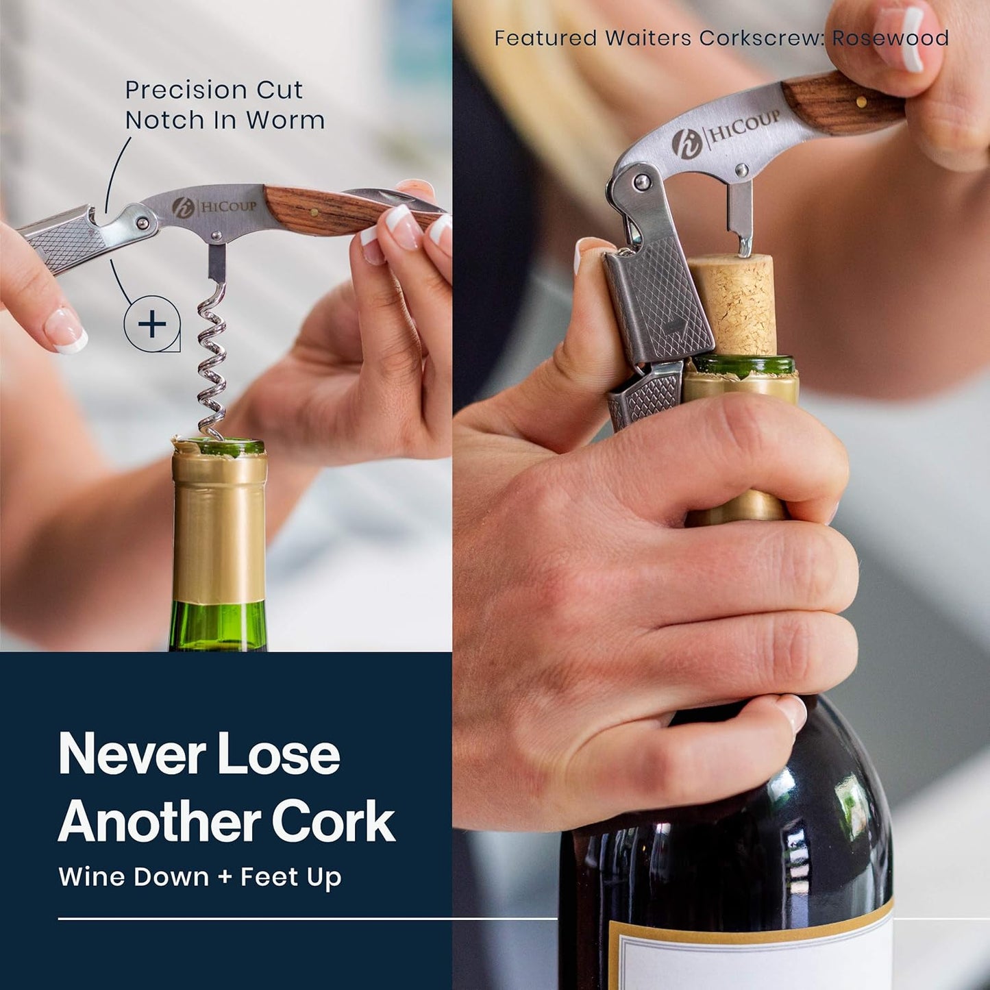 Hicoup Wine Opener - Professional Corkscrews for Wine Bottles w/Foil Cutter and Cap Remover - Manual Wine Key for Servers, Waiters, Bartenders and Home Use - Stainless Steel With Flamingo Resin Inlay