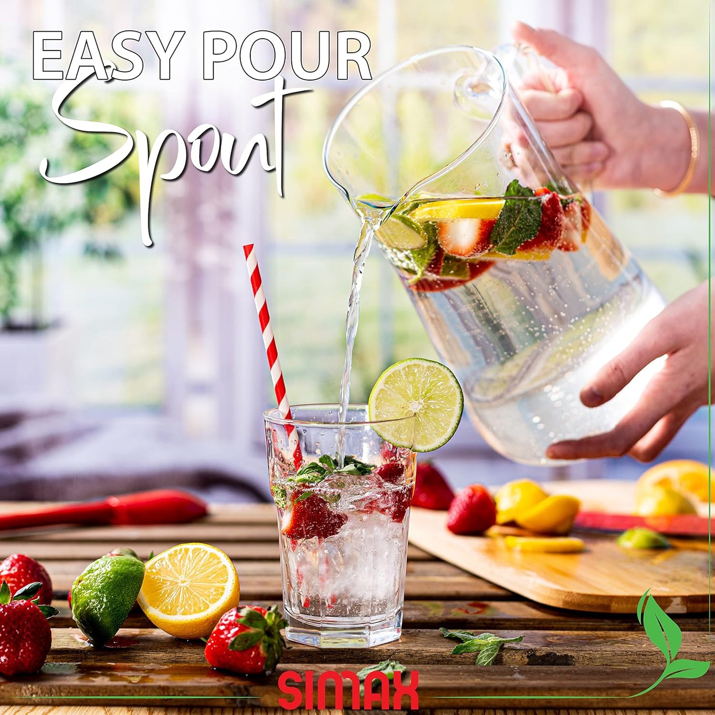 Simax Large Glass Pitcher With Spout, 2.5 Quart (80 Ounce) Borosilicate Glass Iced Tea Pitchers with Handle, Angled Cylinder Design, Glass Water Pitcher,