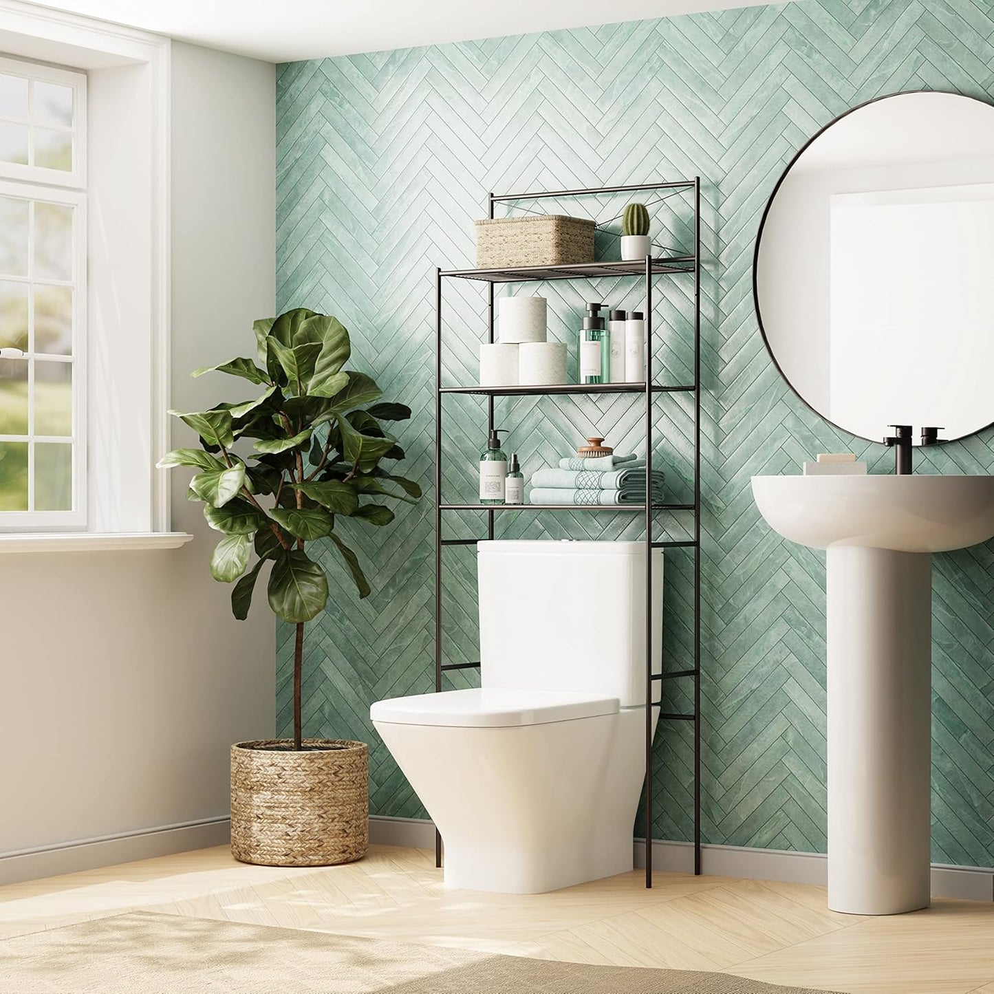 Zenna Home Over the Toilet Storage Shelf Space Saver, Behind Toilet Bathroom Organizer and Storage, Metal Bathroom Organizer with 3 Shelves, Oil Rubbed Bronze