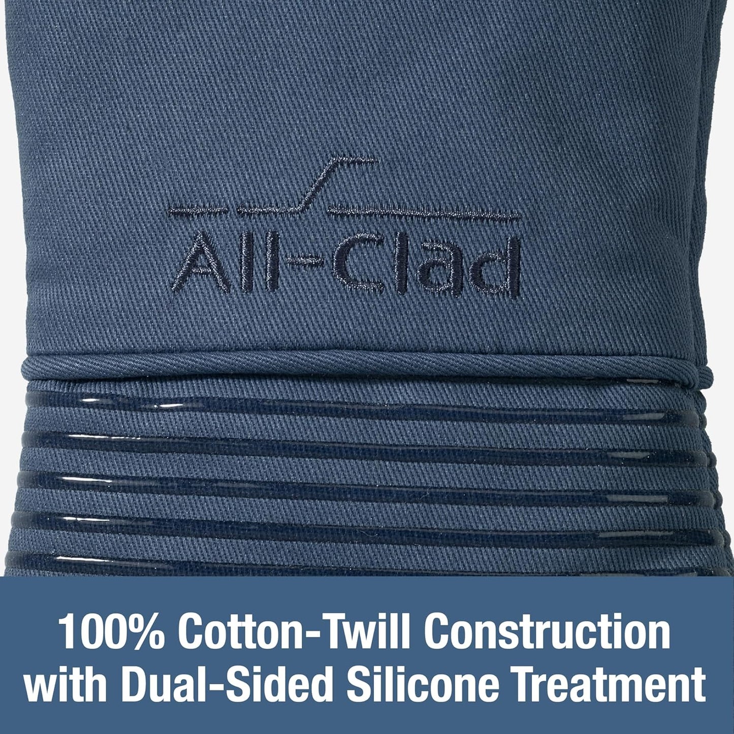 All-Clad Premium Silicone Oven Mitt: Heat Resistant to 500 Degrees - 100% Cotton & Silicone, 14"x7" Pot Holder for Kitchen and Barbeque, (1-Pack), Indigo