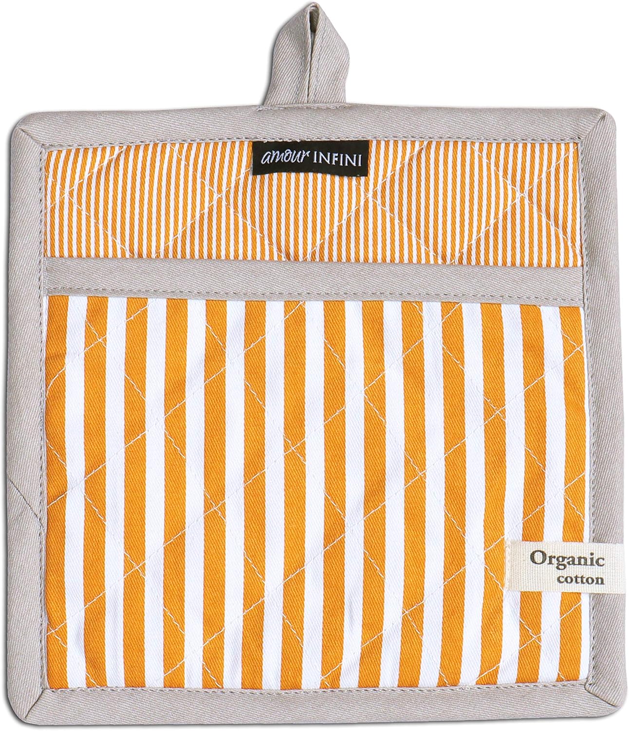 AMOUR INFINI Striped Pot Holders and Oven Mitts Heat Resistant Non Slip Reusable Set of 1 Oven Mitt and 1 Pot Holder Oven Gloves Pot Holder for Cooking (Yelllow)