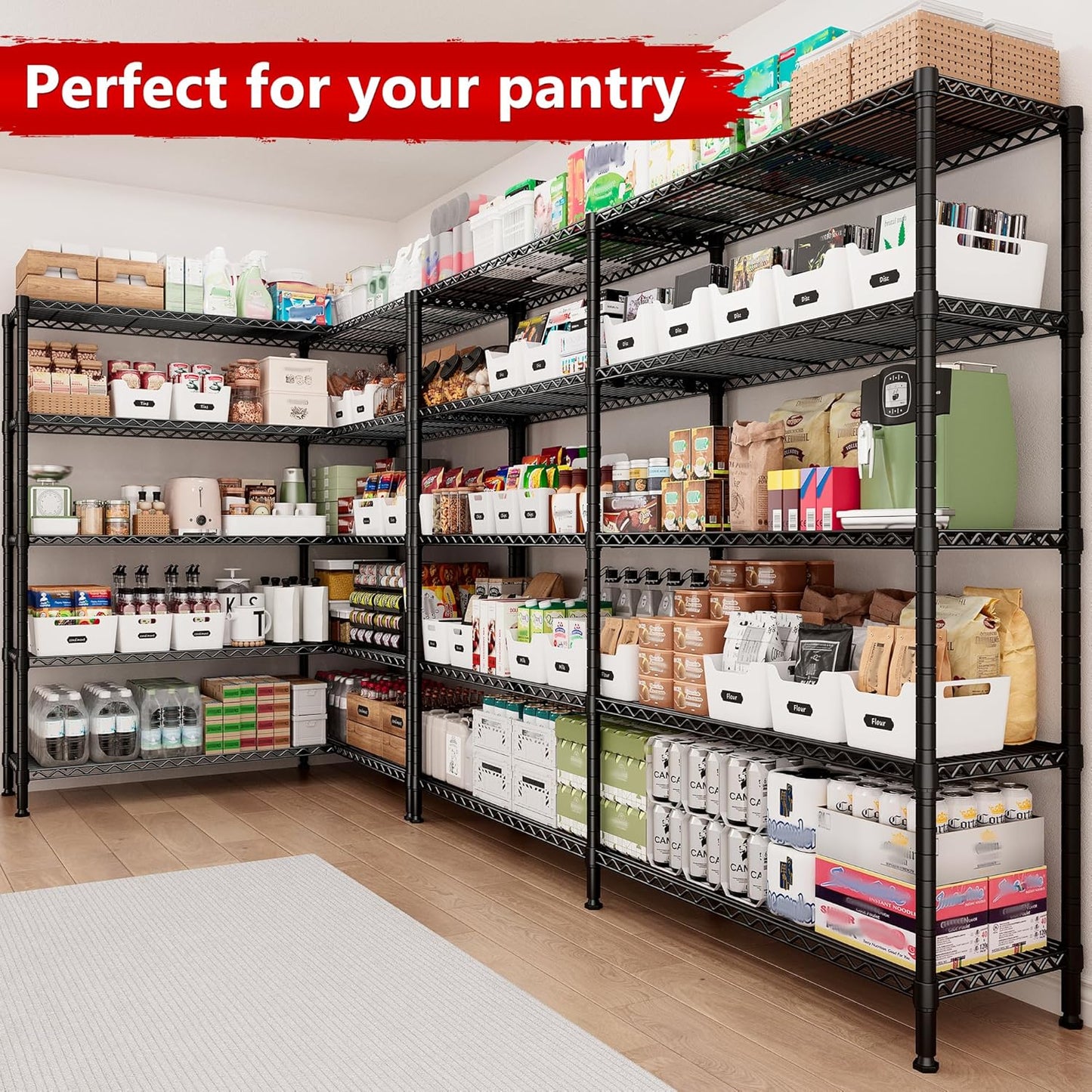 REIBII 70"W Storage Shelves Load 1600LBS, Metal Shelving 5-tier Wire Shelving Unit Metal Shelves for Storage Adjustable Garage Shelving for Pantry Kitchen Garage Commercial school 70"W*15.8"D*72.4"H