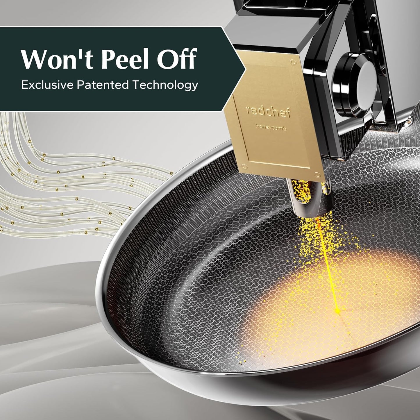 Redchef Non Stick Frying Pans, Hybrid Ceramic Frying Pan, Nonstick Skillet with Stay-Cool Handle, Non Toxic, PFAS PFOA & PTFE Free, Dishwasher & Oven Safe, Compatible All Cooktops (Black, 12 inch)
