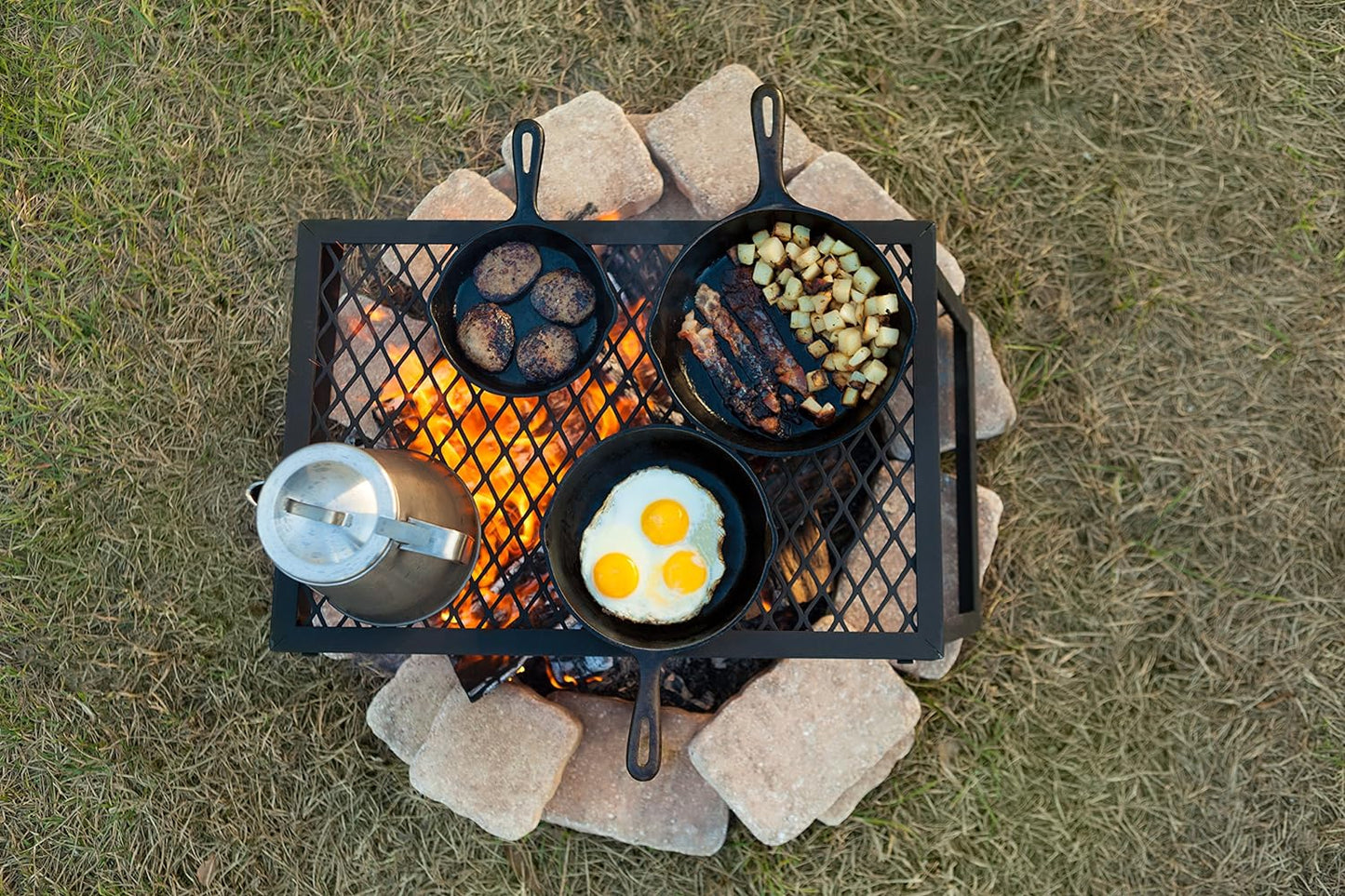 Amazon Basics Heavy-Duty Portable Camping Grill Grate for Campfire Cooking, Black